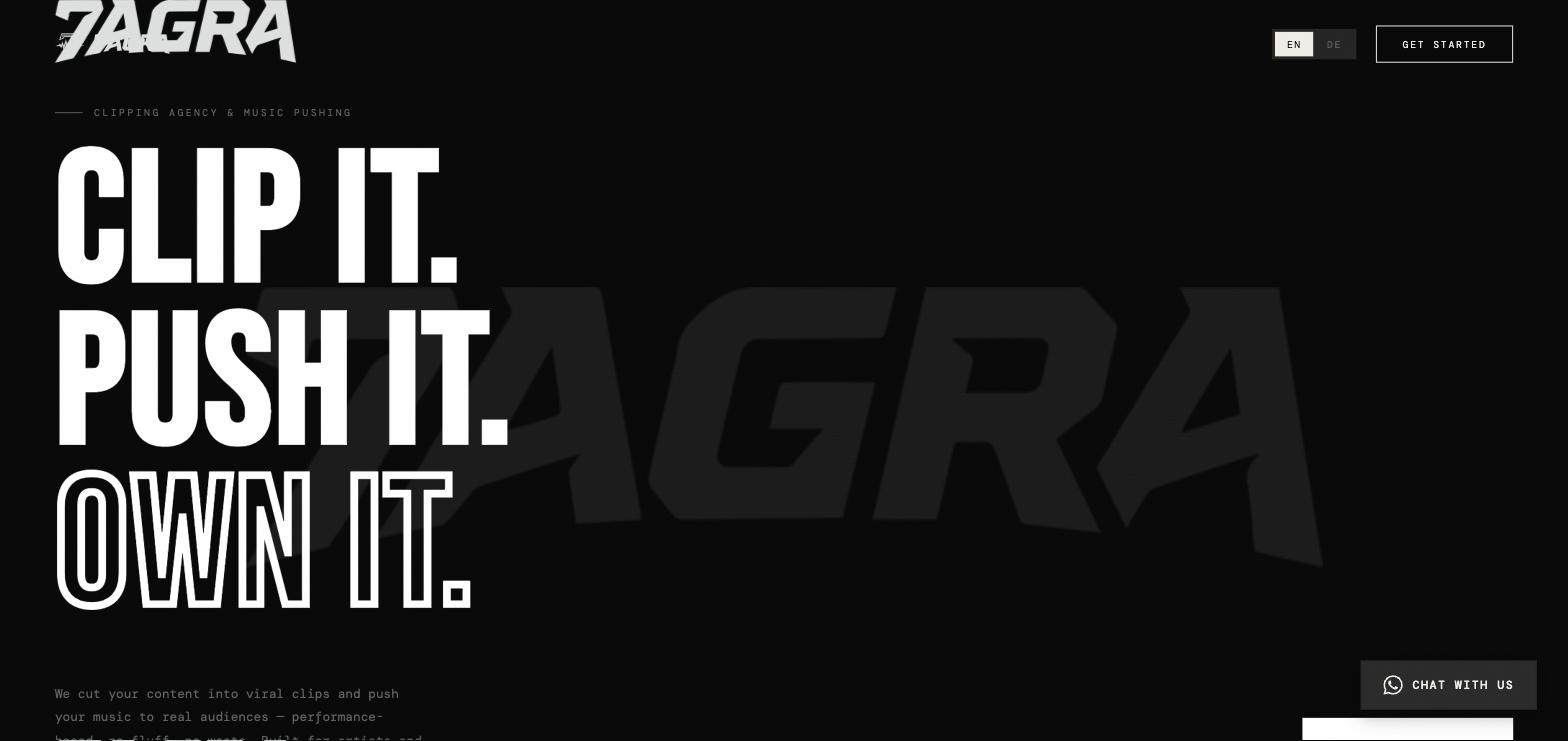 7agra.com Startseite auf Englisch — Clip It. Push It. Own It.