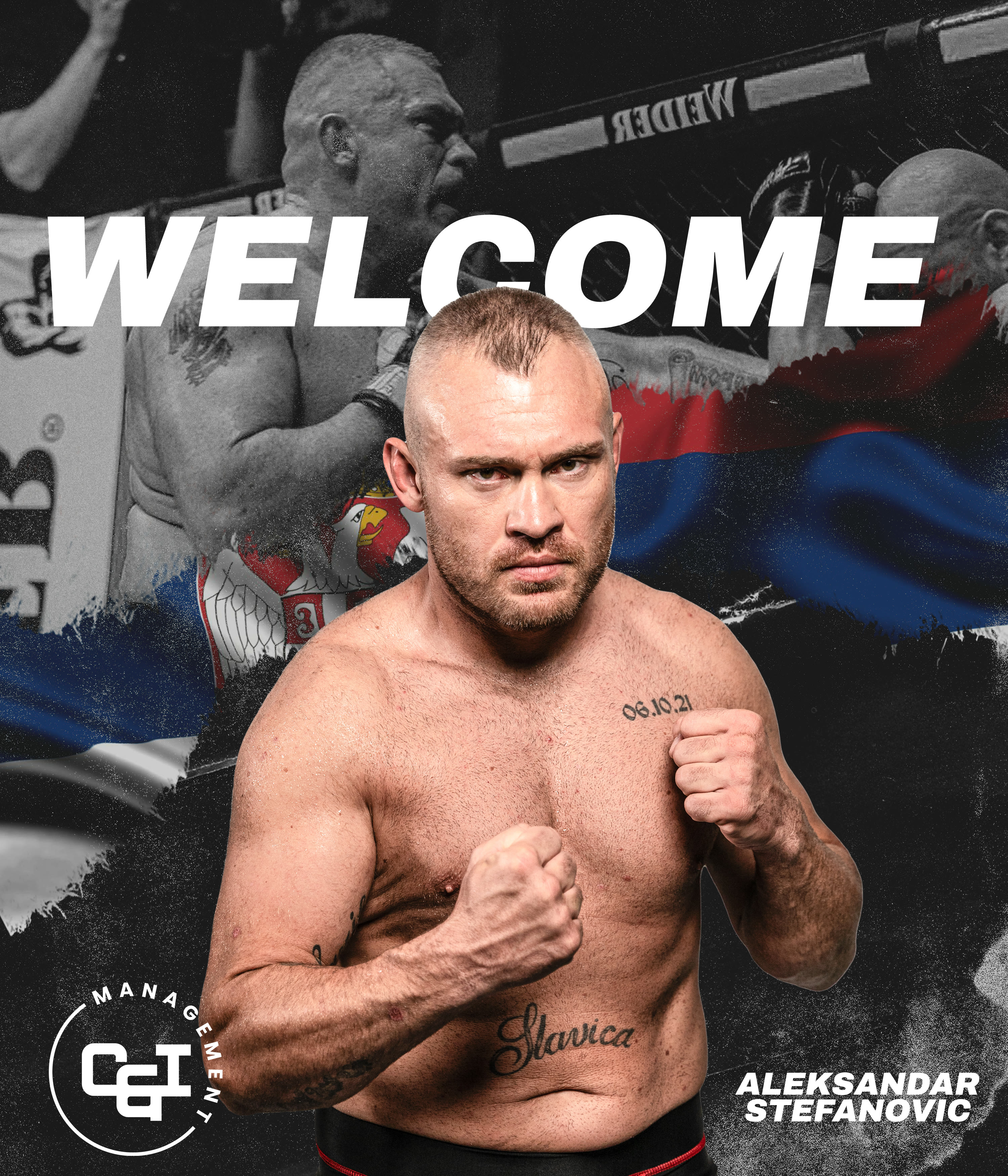 Aleksandar Stefanovic Signing-Announcement — Posen-Option 3, die von C&I Management gewählte Pose