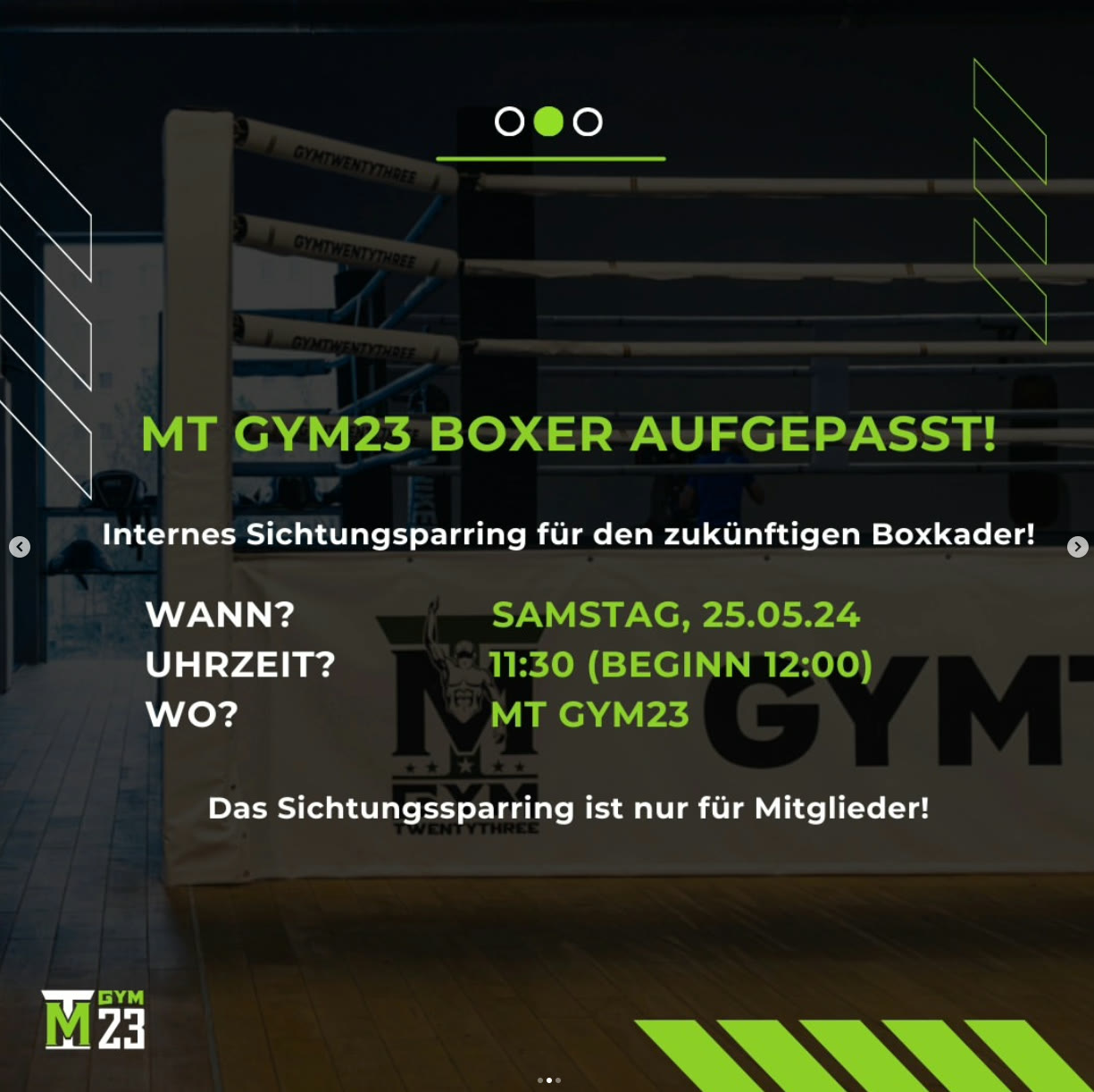 MT GYM23 Instagram-Story — internes Sichtungssparring für den Boxkader