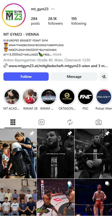 MT GYM23 Instagram-Profil mit 28.100 Followern
