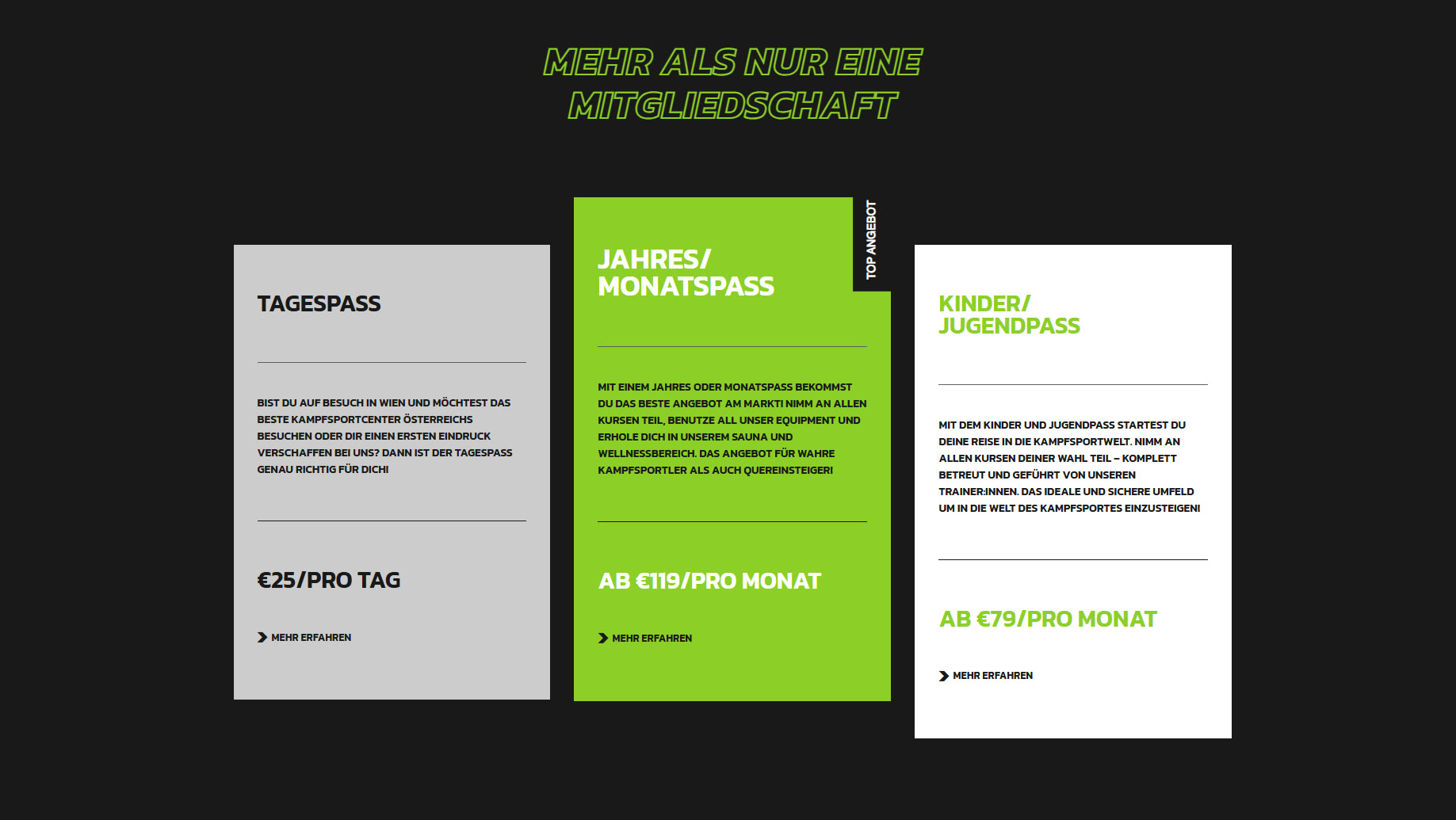 MT GYM23 Website — Mitgliedschafts-Preisseite