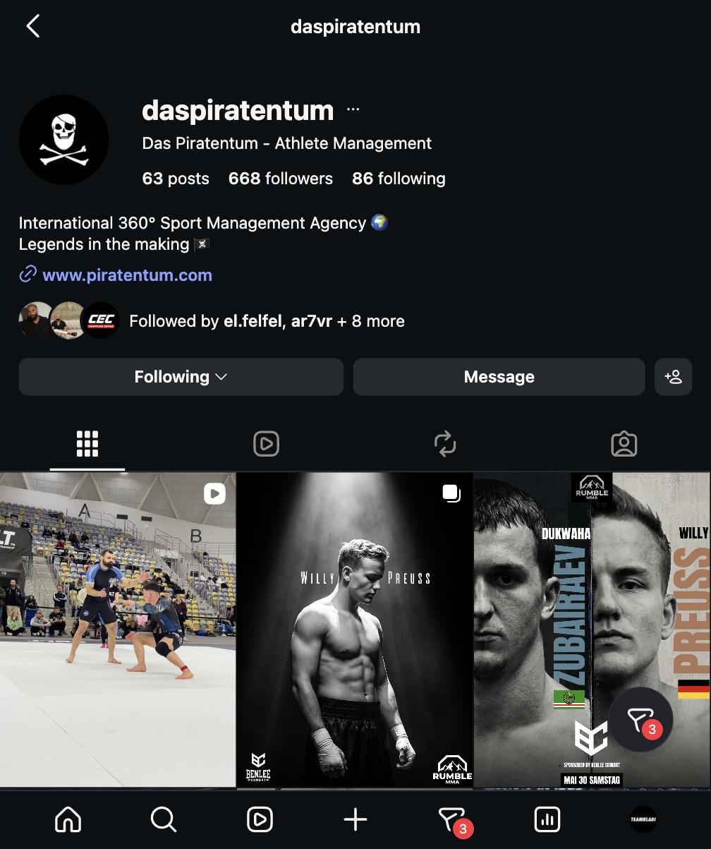 Das Instagram-Profil @daspiratentum — International 360° Sport Management Agency, Legends in the making
