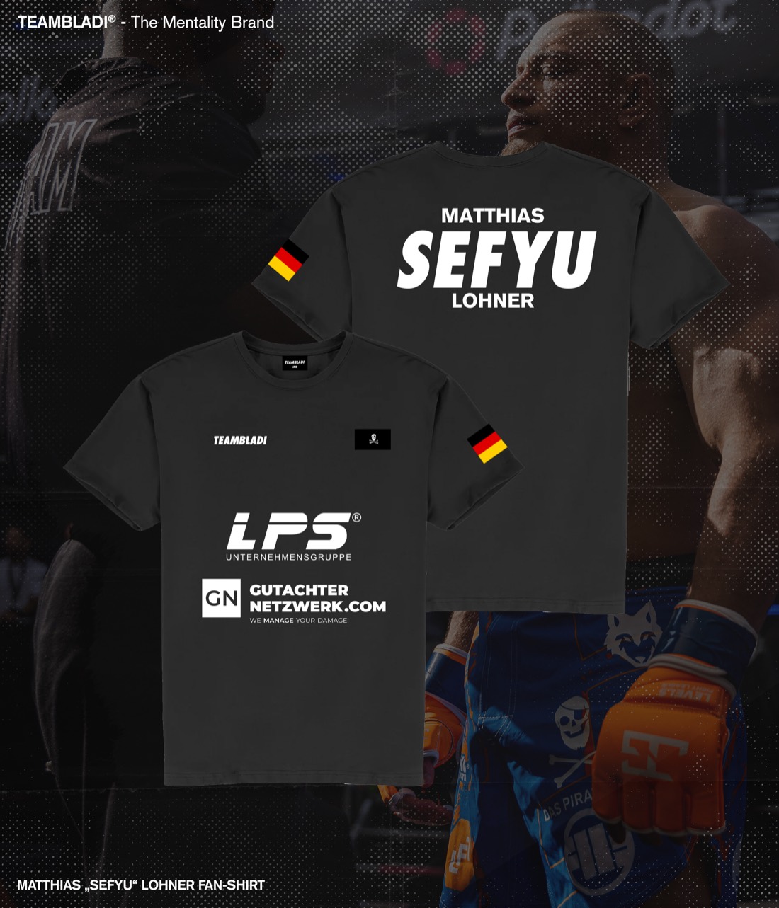 Fanshirt-Design für Matthias „Sefyu“ Lohner, mit Sponsorenplatzierungen