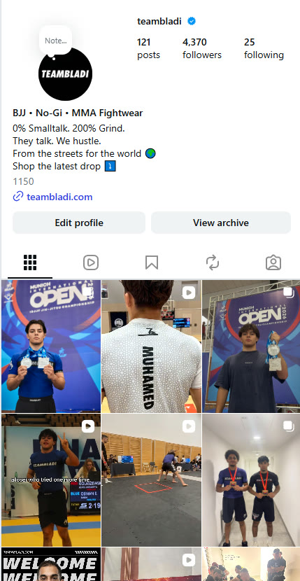 TEAMBLADI Instagram-Profil, BJJ / No-Gi / MMA Fightwear