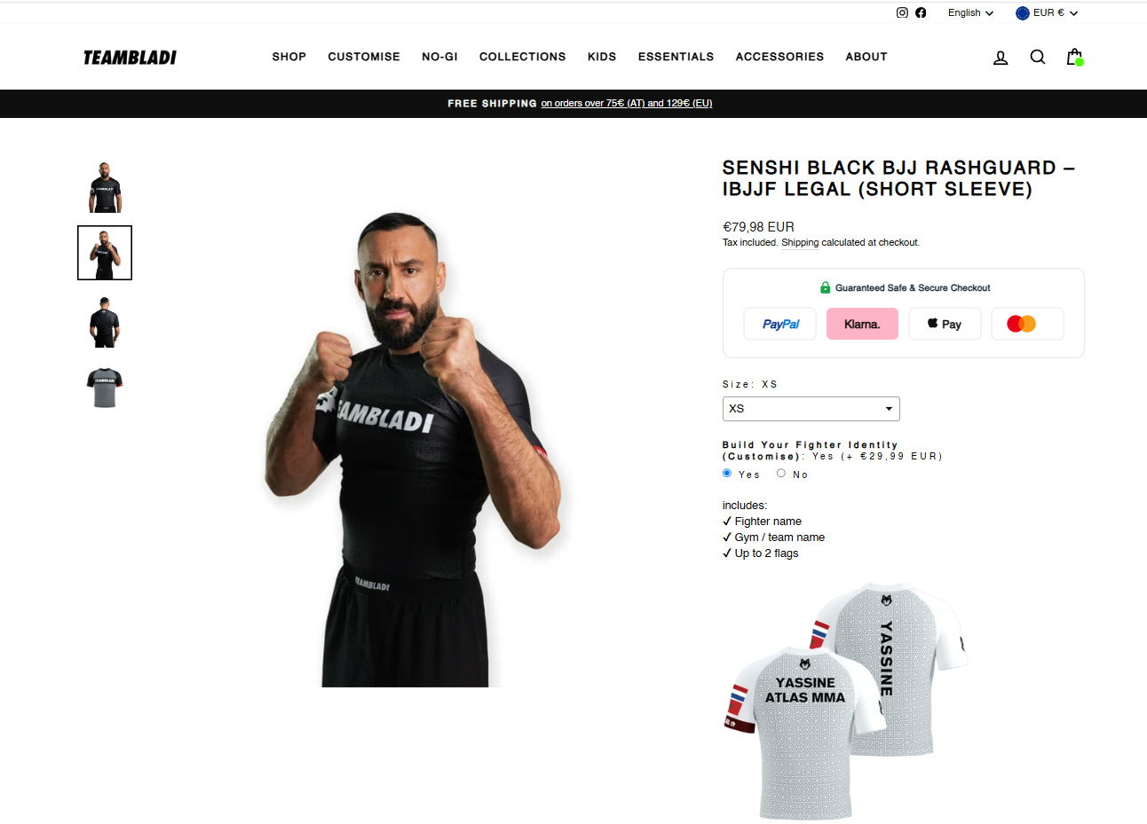 TEAMBLADI Website — Produktseite Senshi Black BJJ Rashguard